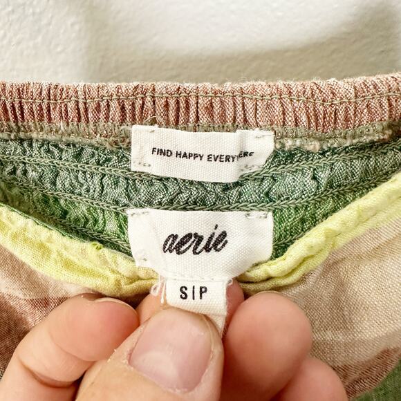 Aerie Side Cut Out Mini Linen Sundress Green Yellow Pink sz S - Picture 8 of 13